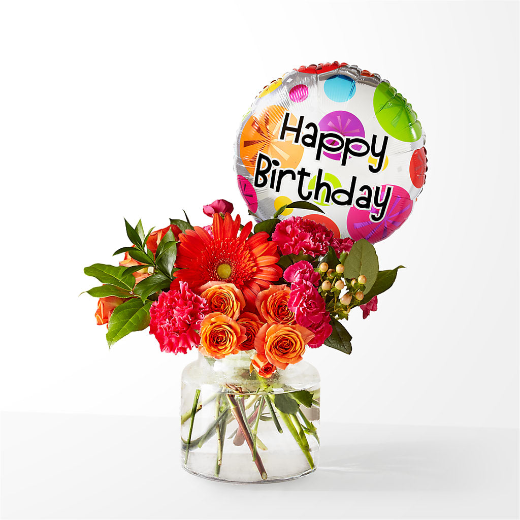 Fiesta Bouquet with Birthday Balloon – Hawes Florist Llc, Maynard MA
