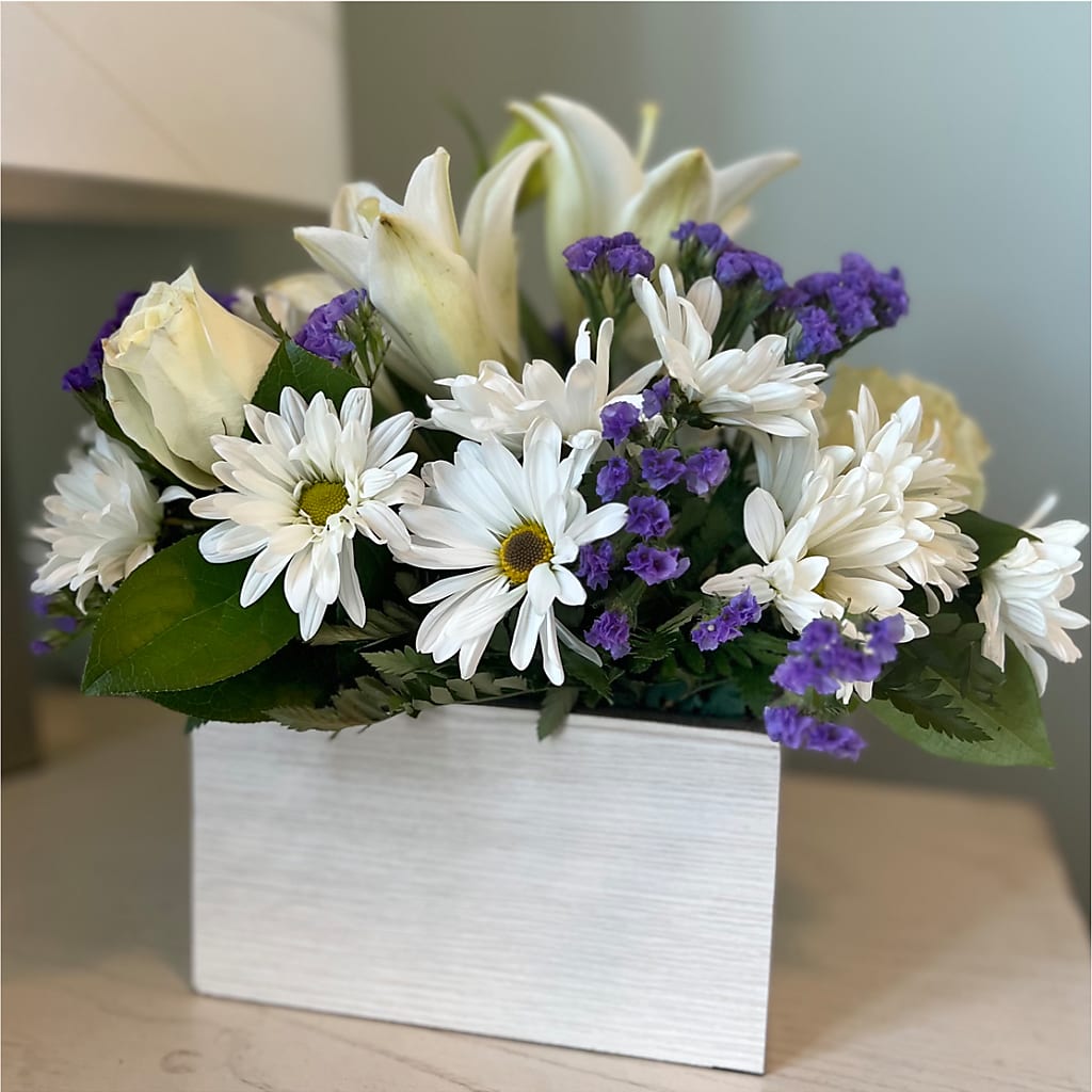Beyond Blue Box Bouquet – Hawes Florist Llc, Maynard MA