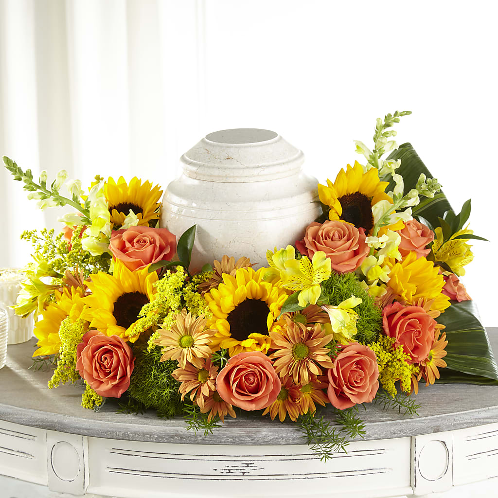 Faithful Sunflower Cremation Adornment – Hawes Florist Llc, Maynard MA