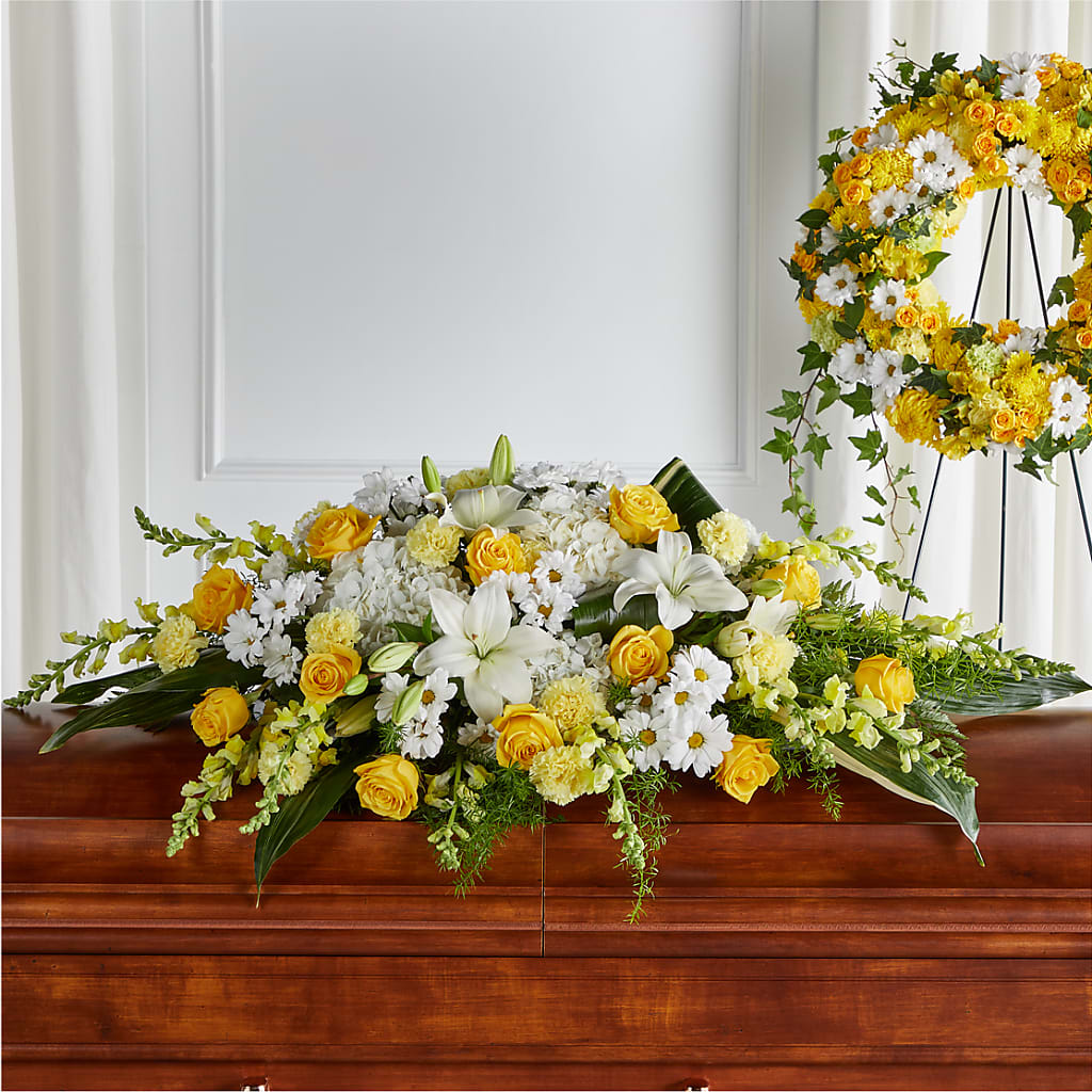 Golden Harmony Casket Spray – Hawes Florist Llc, Maynard MA