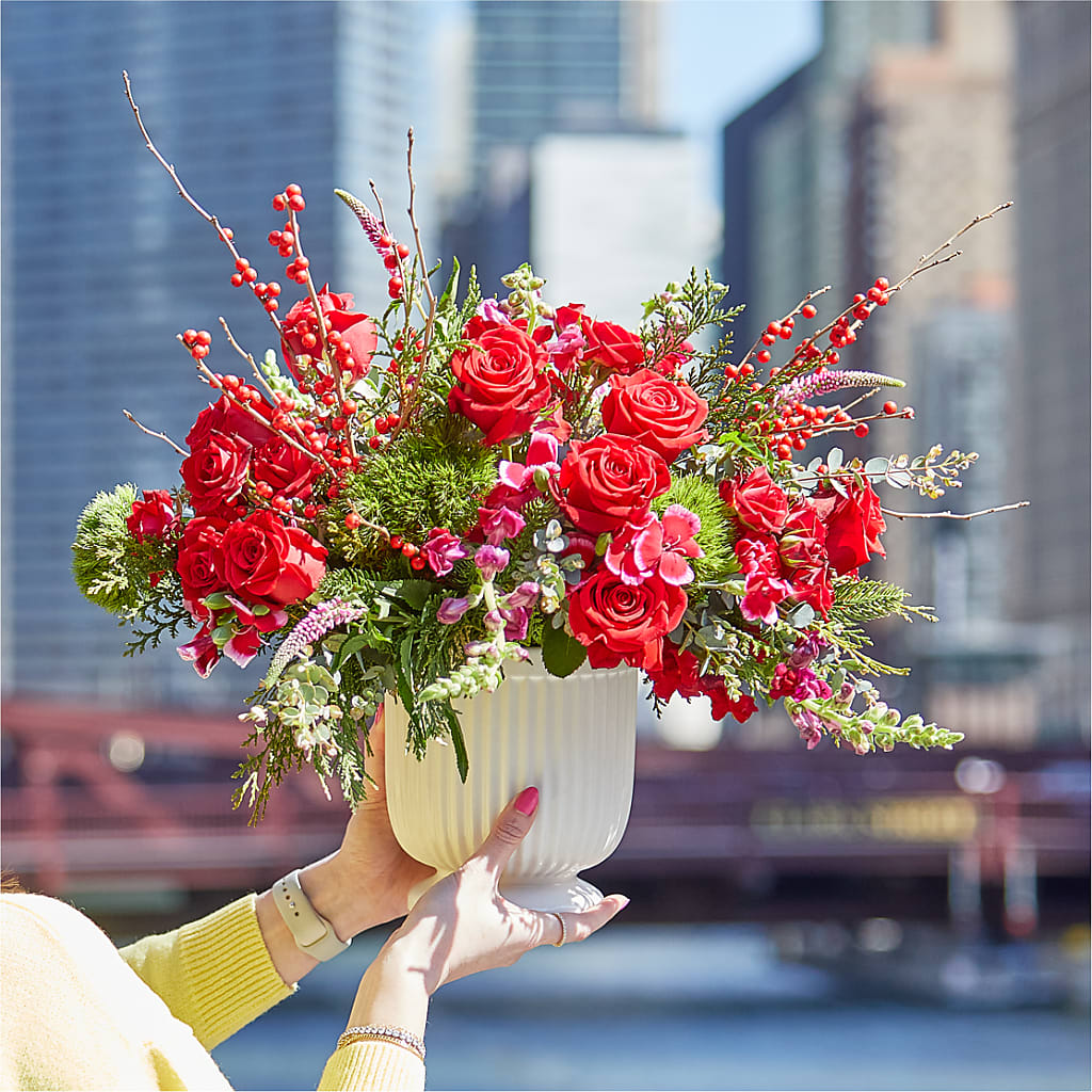 Big Red Bow Bouquet –  Hawes Florist Llc, Maynard MA